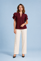 V-Neck Ruffle-Sleeve Blouse
