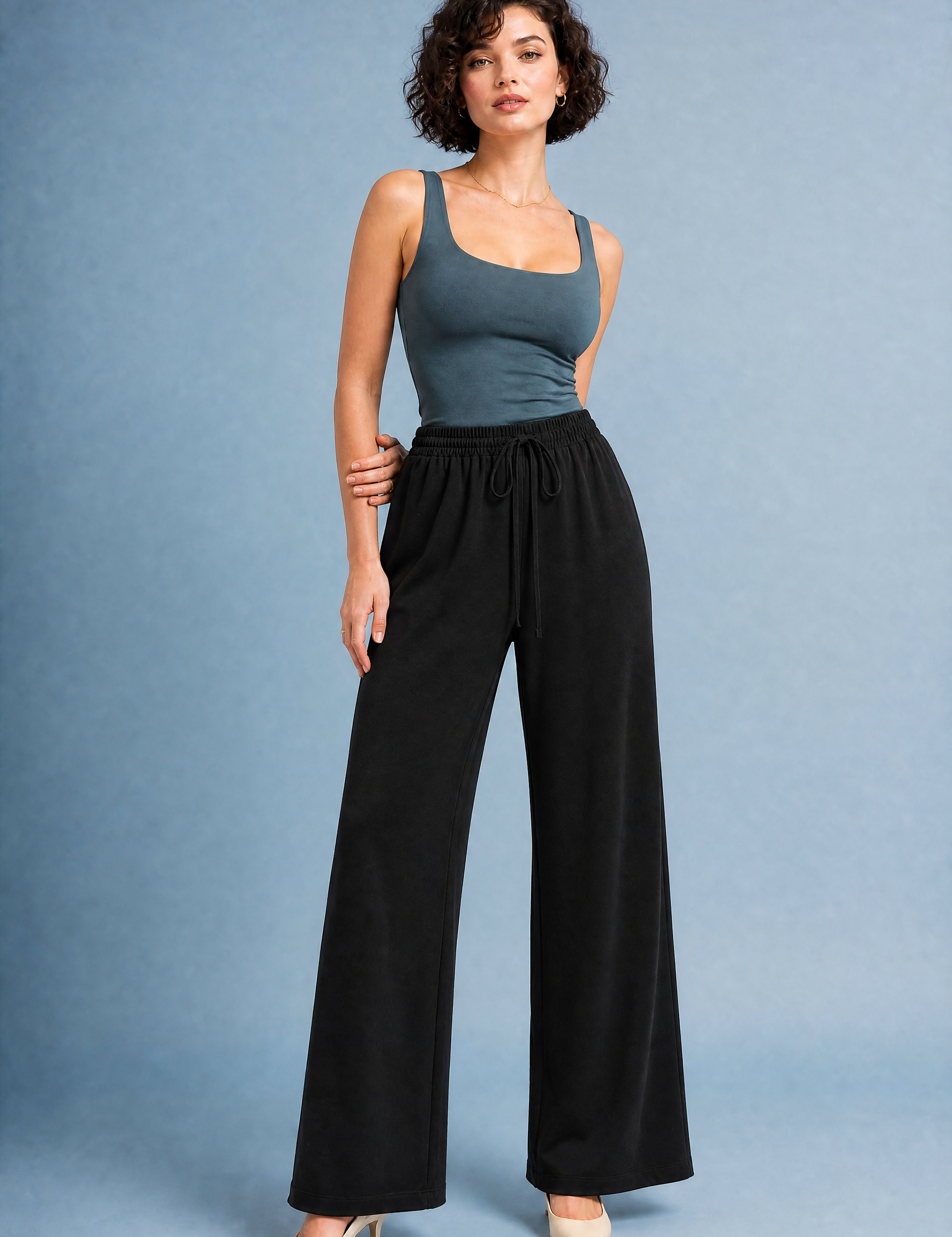Pantalon large fluide à cordon | Variante Noir | Lounelle Paris
