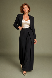 Pantalon large noir plis devant | Vue de face | Lounelle Paris