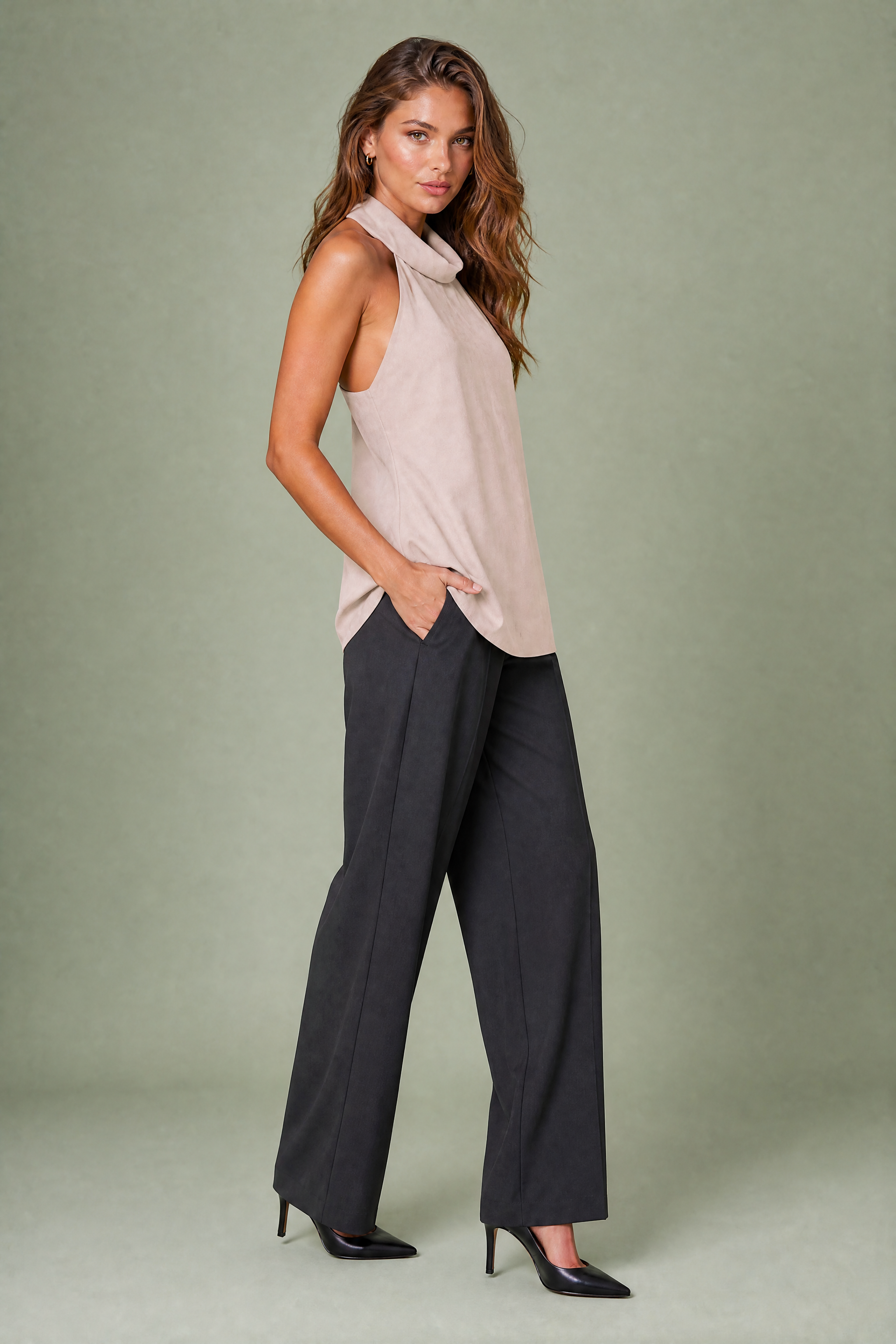Top rose poudré col halter dos nu | Vue de profil | Lounelle Paris