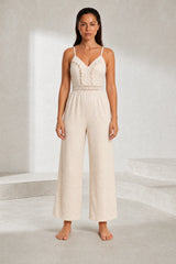 Combinaison abricot col V jambes larges