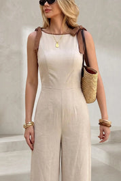Combinaison beige bretelles à nouer | Lounelle Paris