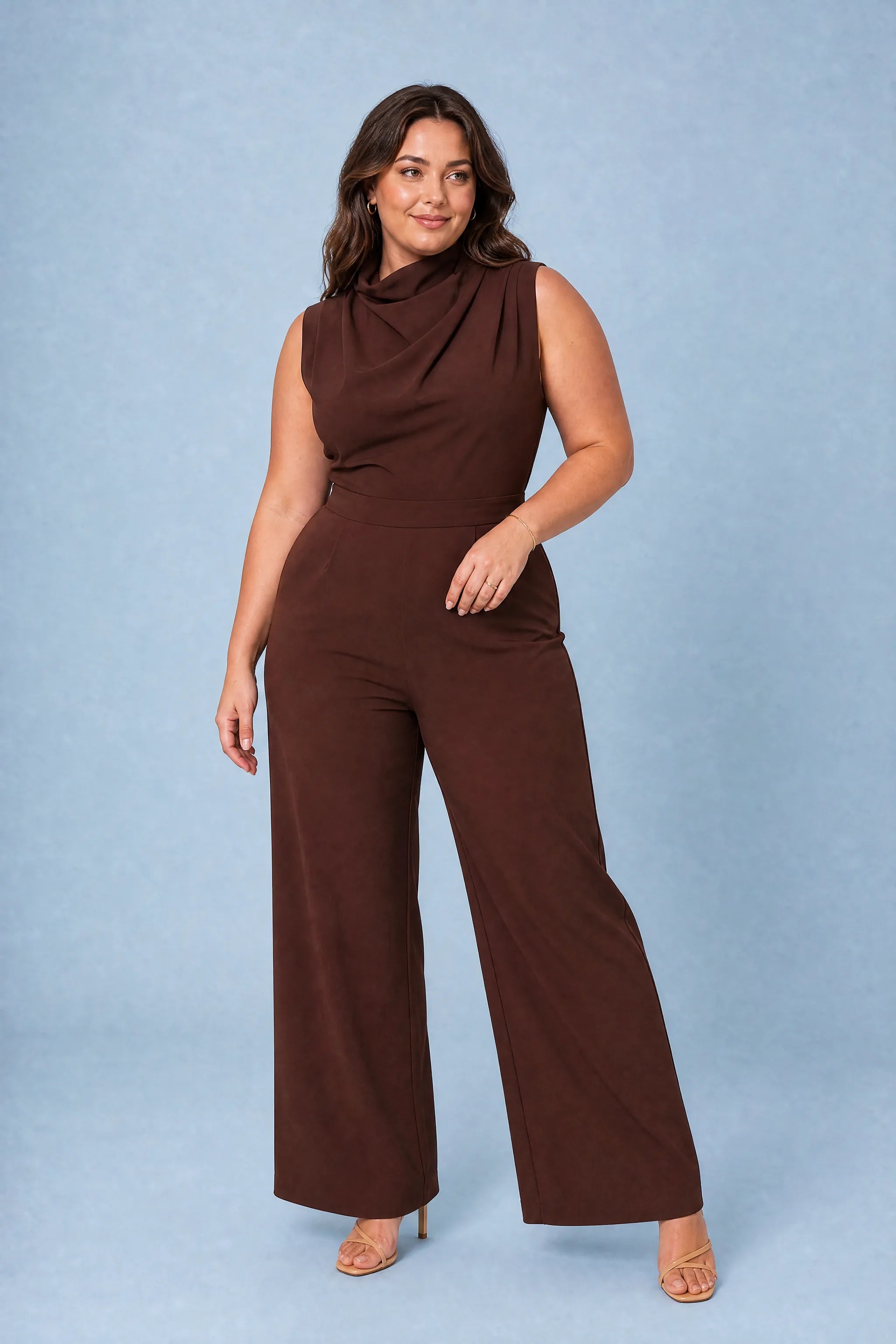Combinaison fluide col drapé | Porté sur une silhouette plus ronde | Lounelle Paris