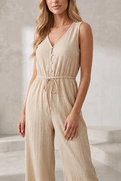 Combinaison fluide col V jambes larges | Lounelle Paris