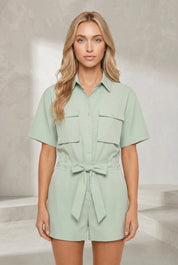 Combishort vert clair col chemise | Lounelle Paris