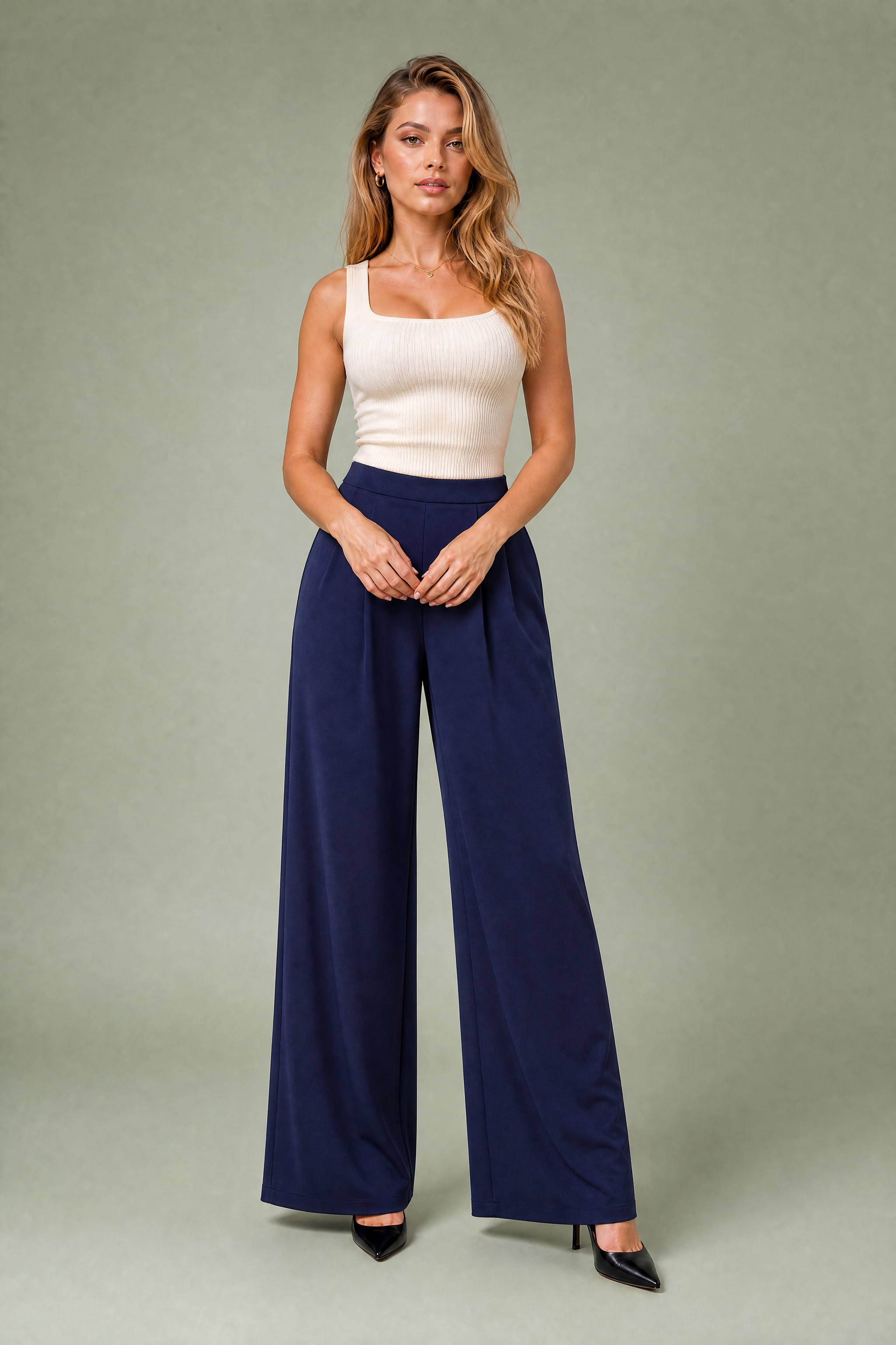Pantalon large taille haute | Variante Bleu marine | Lounelle Paris