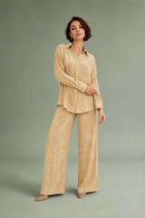 Loose Jacquard Shirt and Wide-Leg Pants Set
