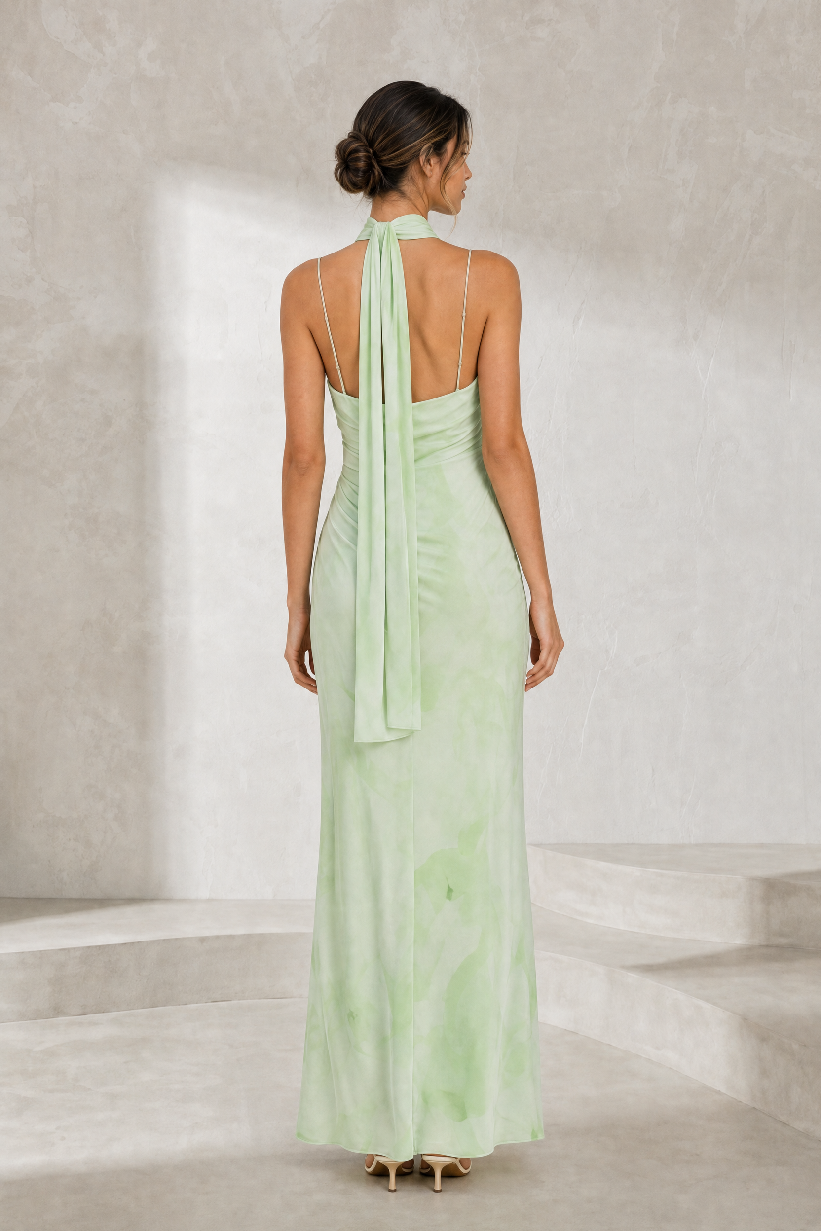 Robe longue vert clair à foulard | Lounelle Paris