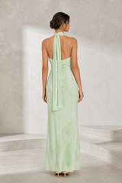 Robe longue vert clair à foulard | Lounelle Paris