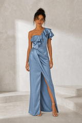 Asymmetrical Satin Maxi Dress