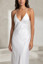 Robe blanche satinée dos nu | Lounelle Paris