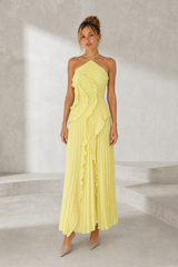 Pleated Ruffle Halter Maxi Dress