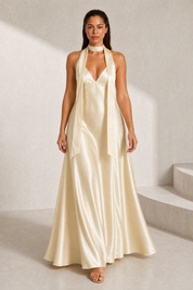 Robe champagne satinée dos nu | Lounelle Paris