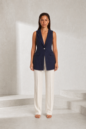 Gilet long style tailleur col en V | Lounelle Paris