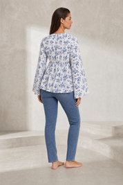 Blouse fleurie col V manches évasées | Lounelle Paris
