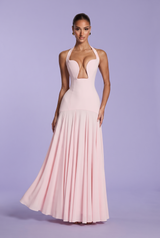 Deep-V Halter-Neck Open-Back Maxi Dress