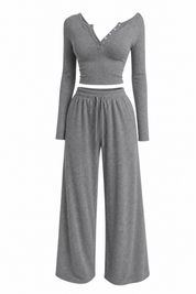 Ensemble col V et pantalon large | Lounelle Paris