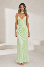 Robe longue vert clair à foulard | Lounelle Paris
