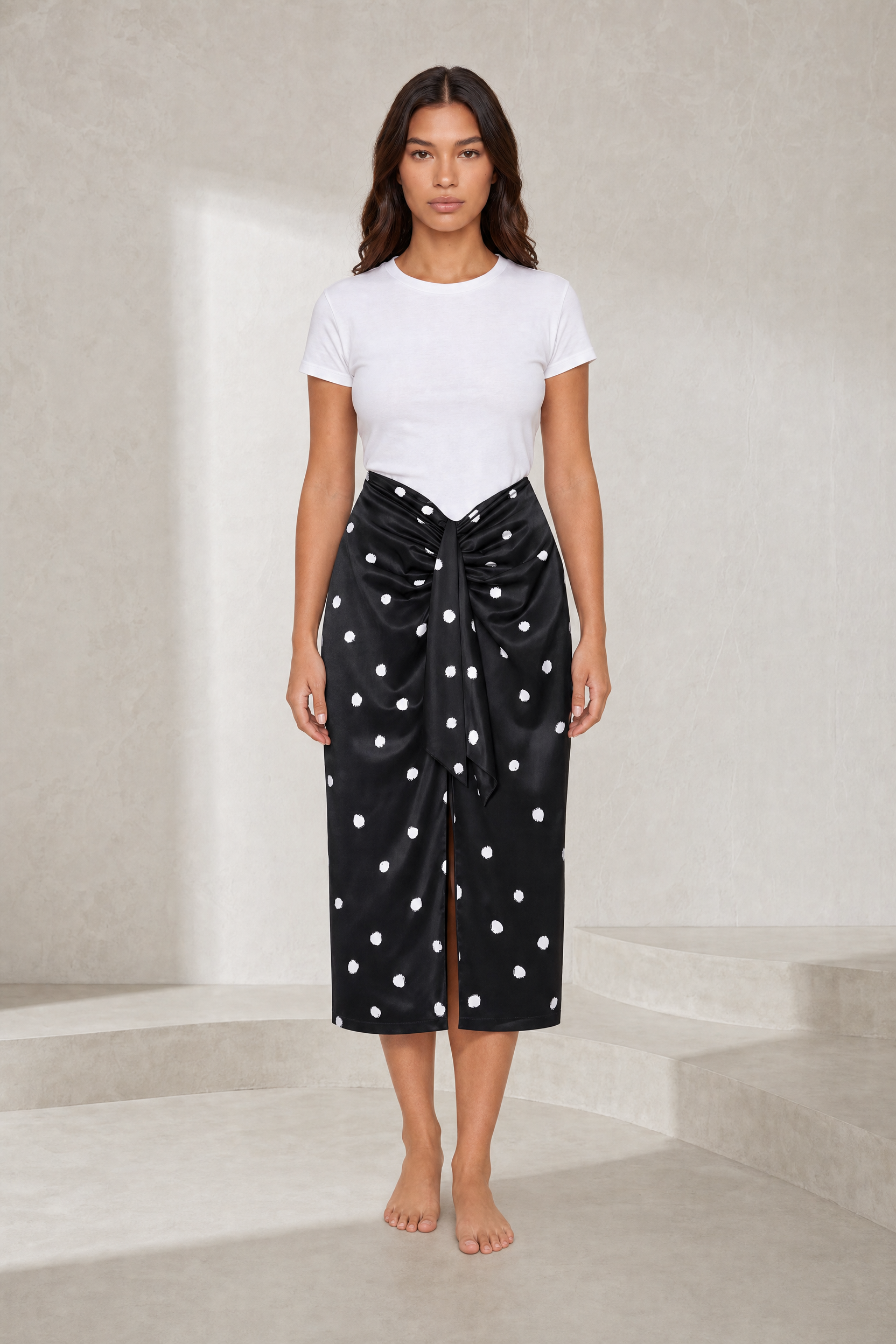Jupe noire à pois fendue | Lounelle Paris