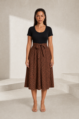Polka dot dual-fabric dress