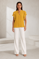 Blouse col V manches volantées