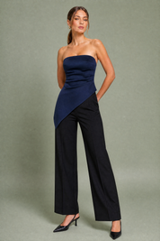 Top bustier froncé asymétrique | Variante Bleu | Lounelle Paris