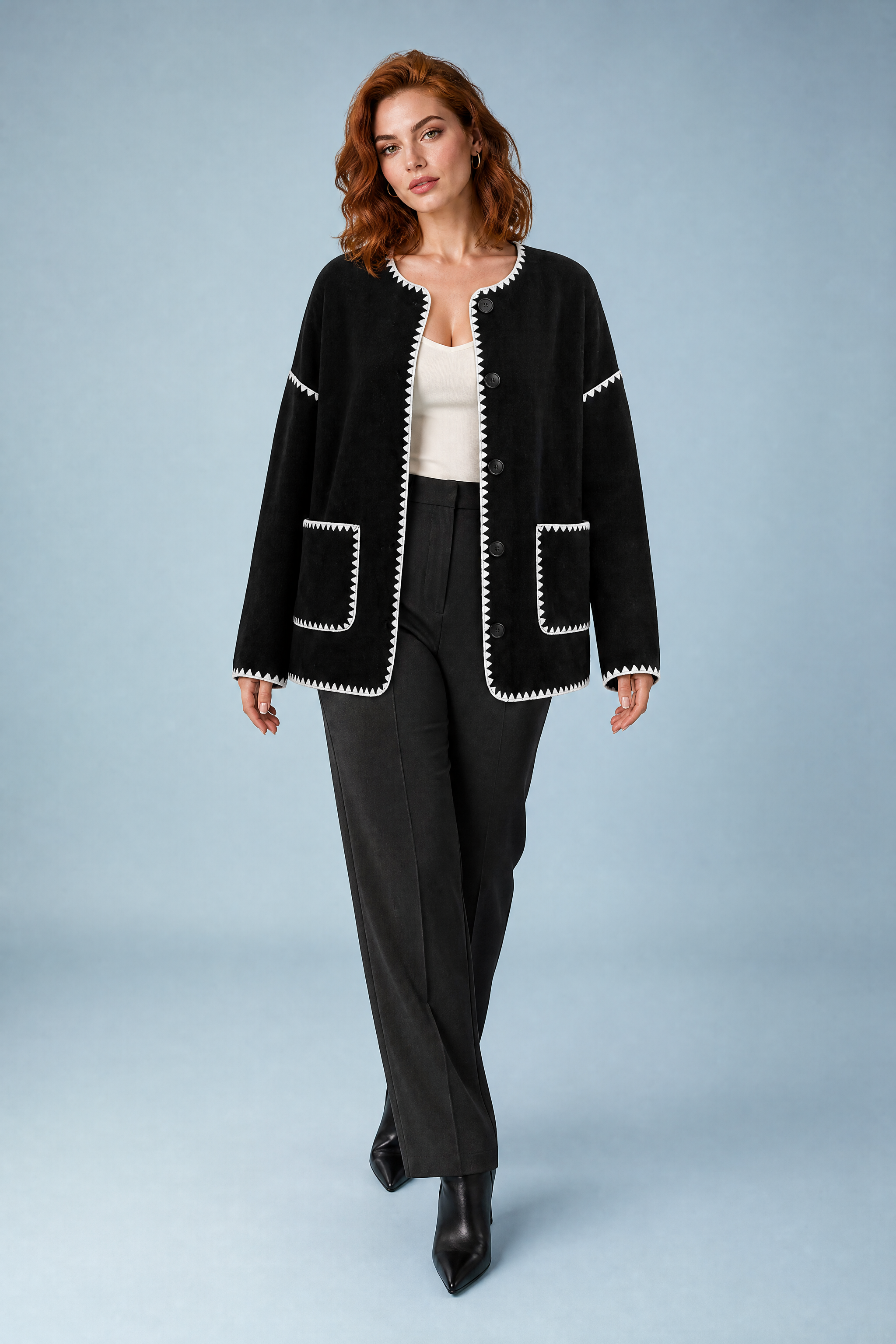 Veste polaire noire bicolore ample | Vue de face | Lounelle Paris