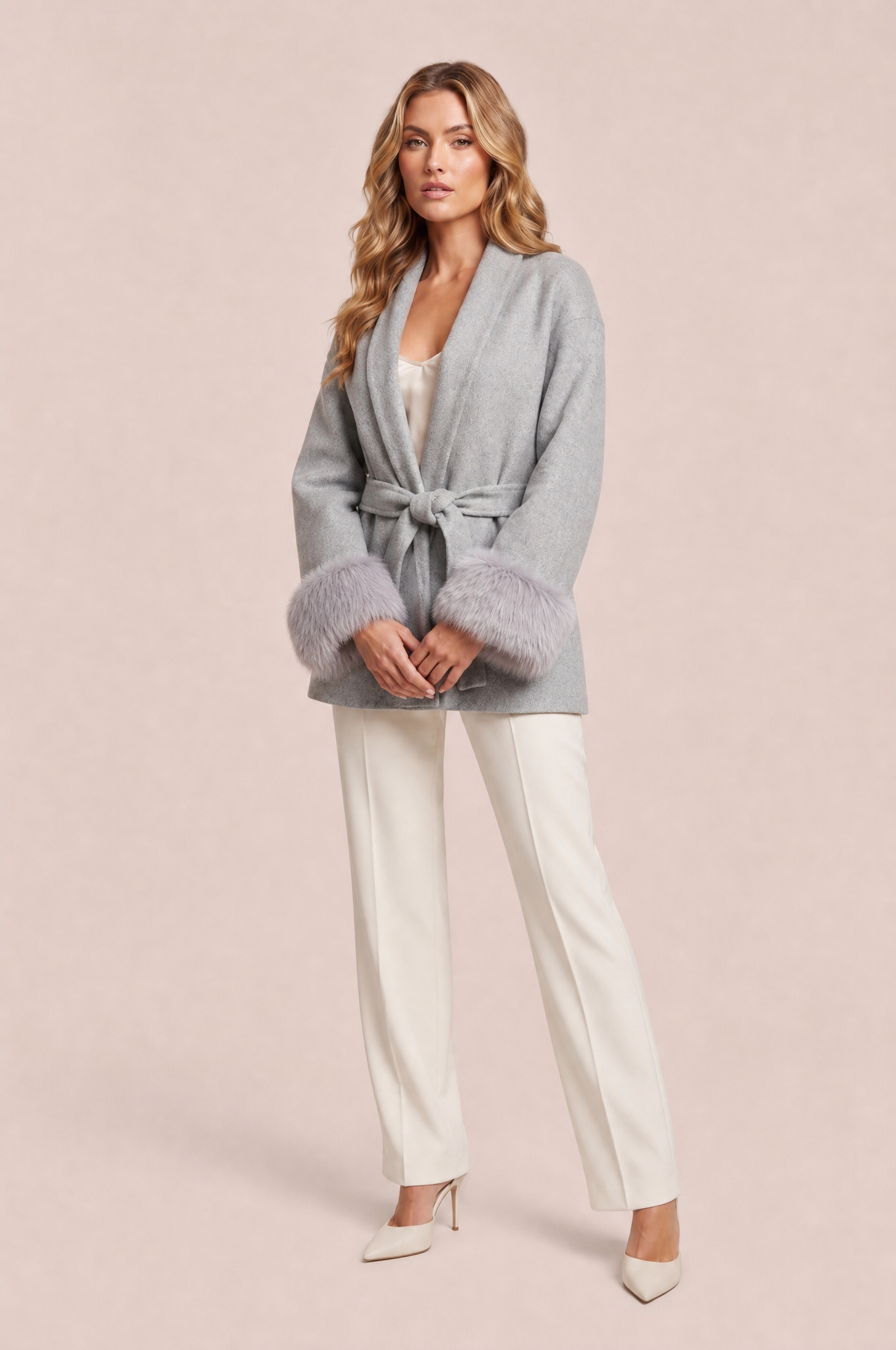 Manteau court ample col châle | Variante Gris | Lounelle Paris