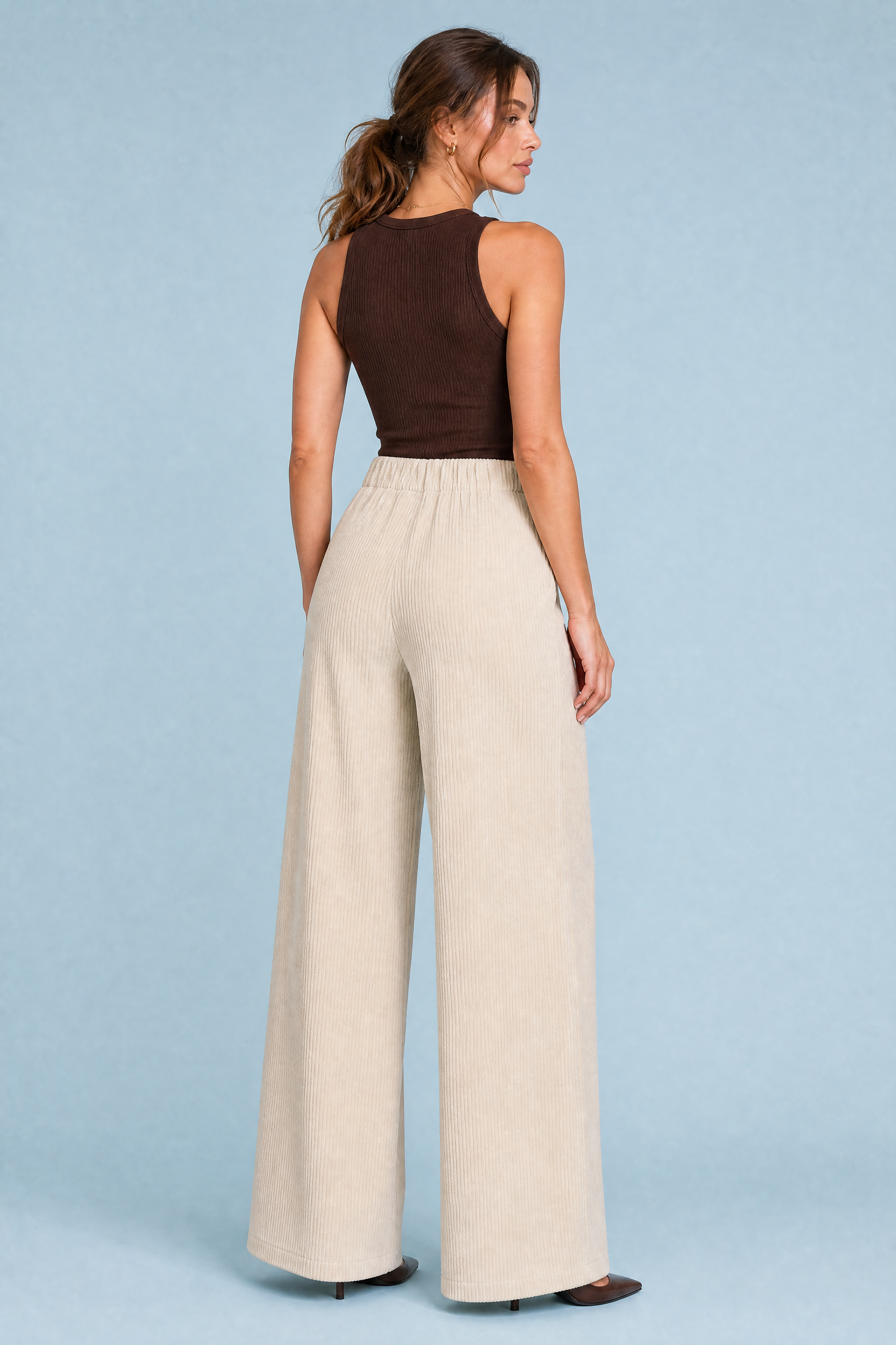 Pantalon large velours côtelé taille haute | Vue de dos | Lounelle Paris