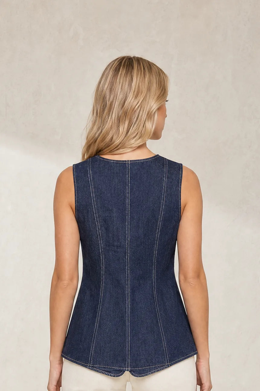 Ensemble denim sans manches taille haute | Lounelle Paris