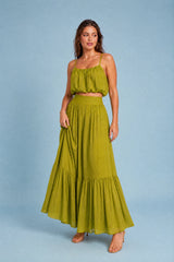 Strappy Crop Top and Tiered Maxi Skirt Set