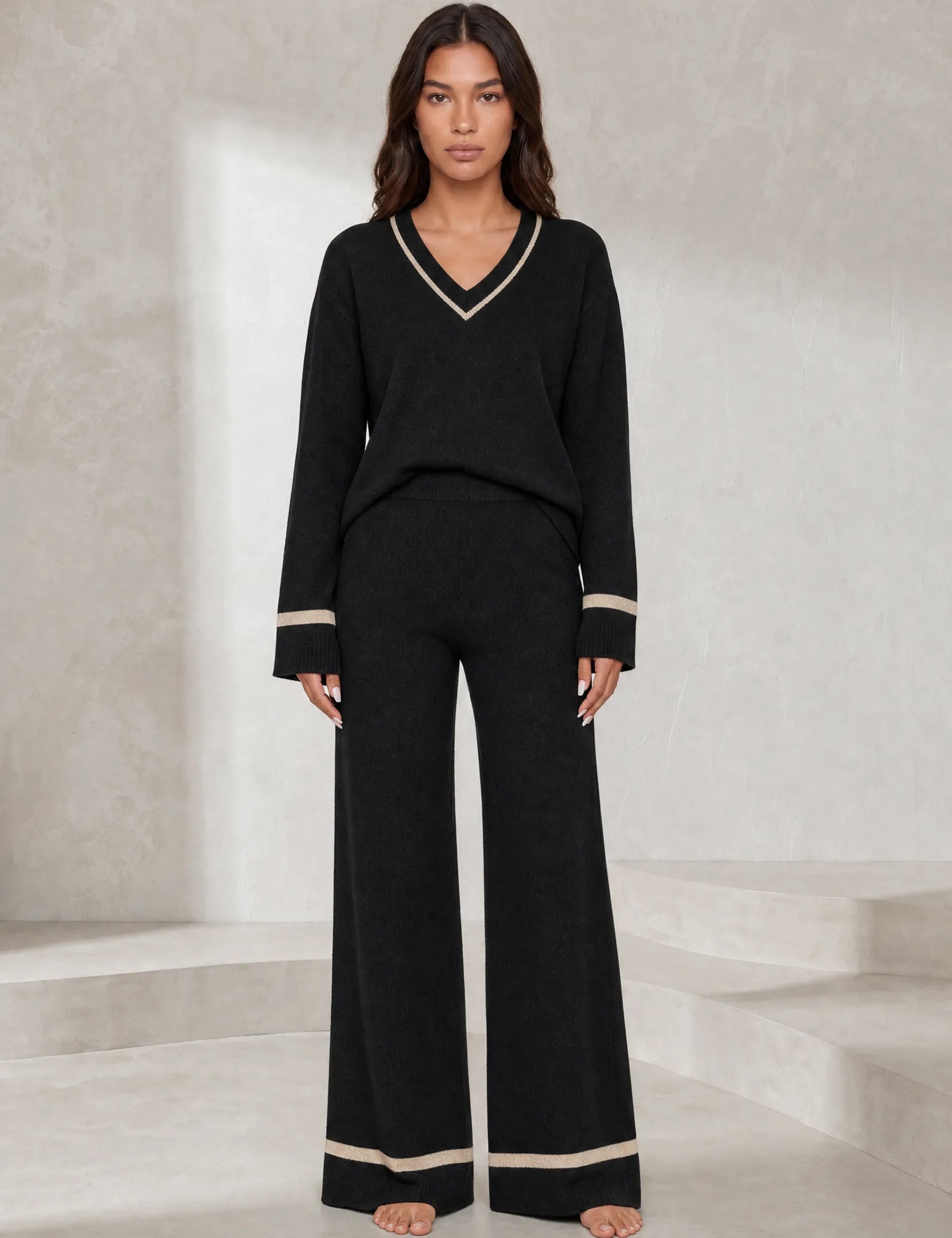 Ensemble pantalon noir bordures contrastées | Lounelle Paris