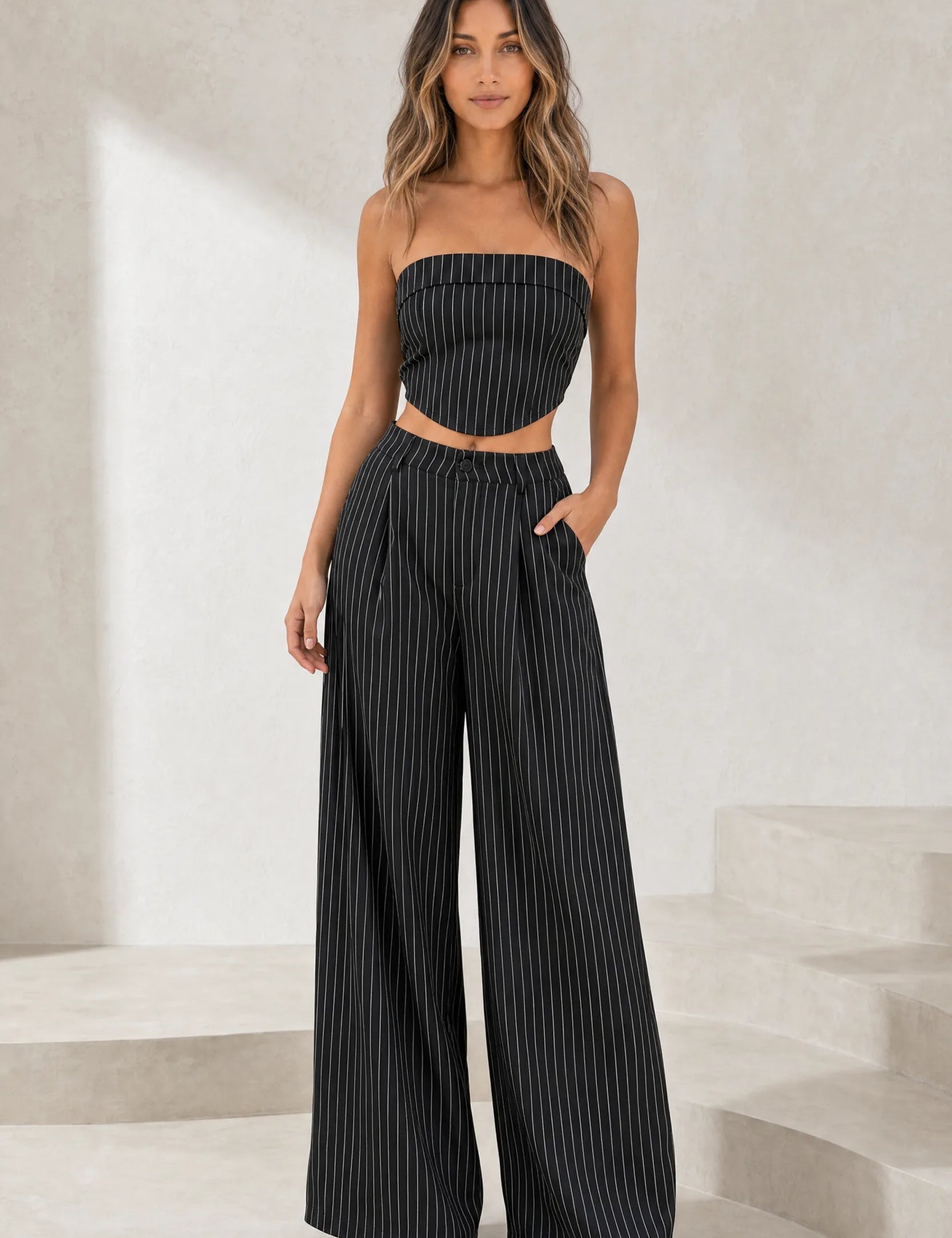 Ensemble rayé bandeau et pantalon large | Lounelle Paris