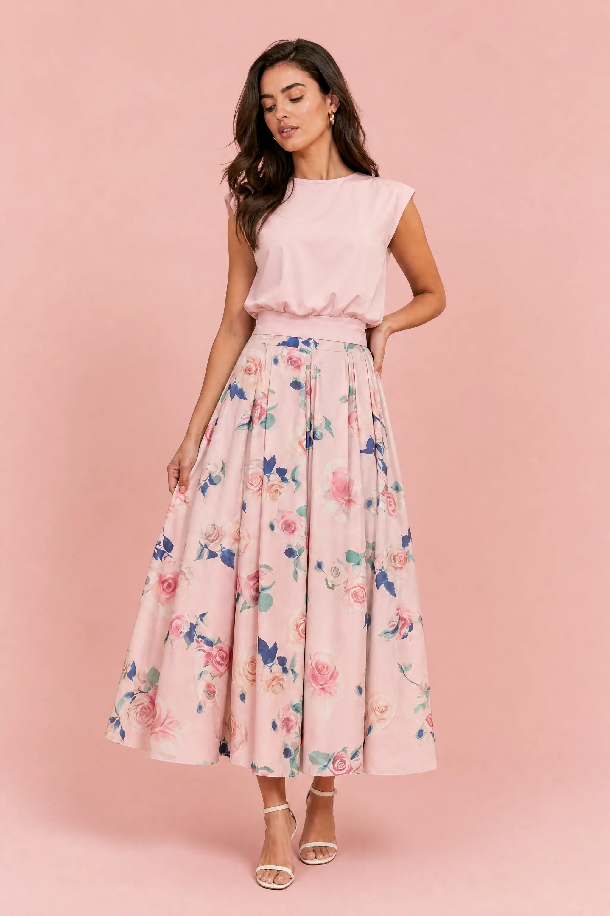 Ensemble rose floral taille haute | Vue de face | Lounelle Paris
