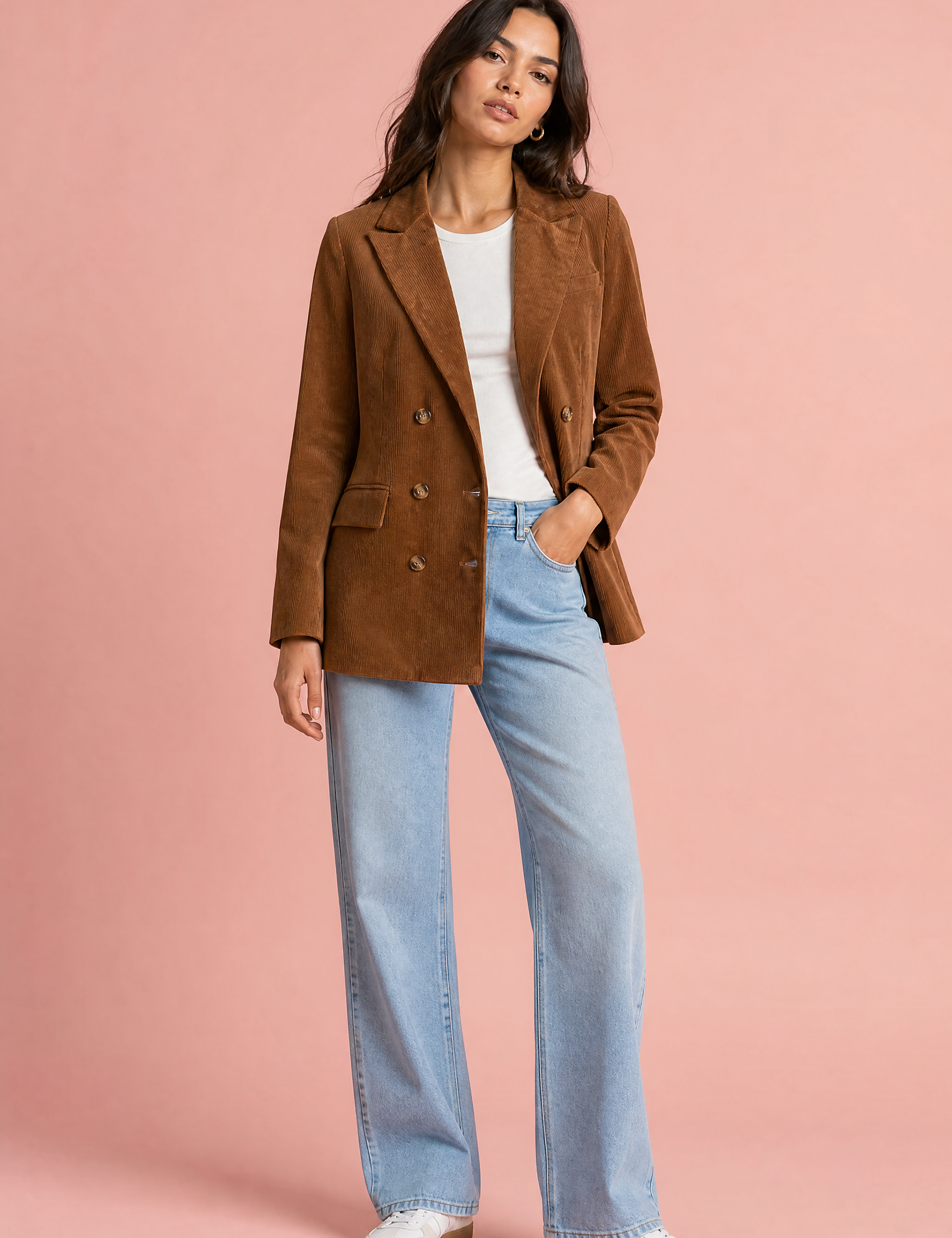 Blazer mi-long velours côtelé | Vue de face | Lounelle Paris