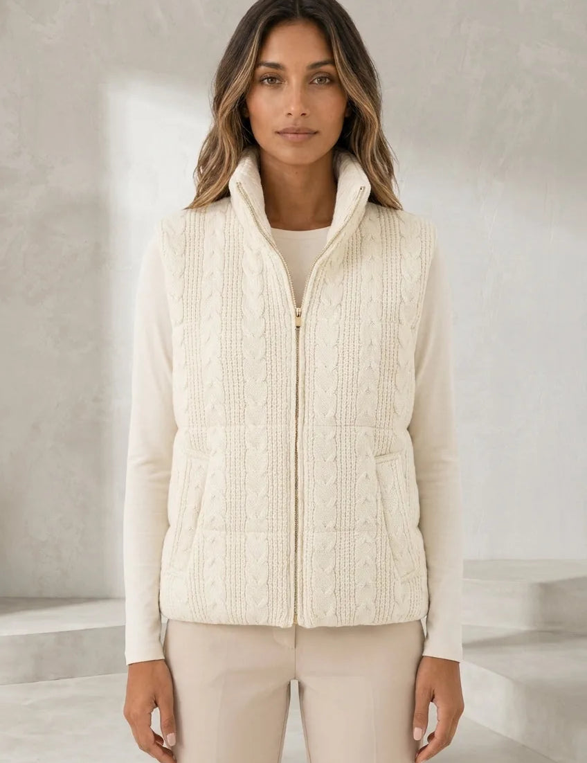 Gilet sans manches blanc cassé col montant | Lounelle Paris