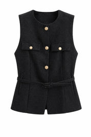 Gilet sans manches texturé ceinturé | Lounelle Paris