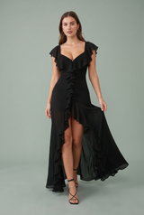 Ruffled slit maxi dress