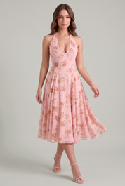 Robe rose fleurie dos nu | Vue en mouvement | Lounelle Paris