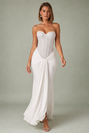 Robe longue bustier drapée | Vue en mouvement | Lounelle Paris