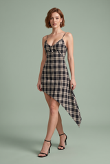 Black Plaid Asymmetric Mini Dress