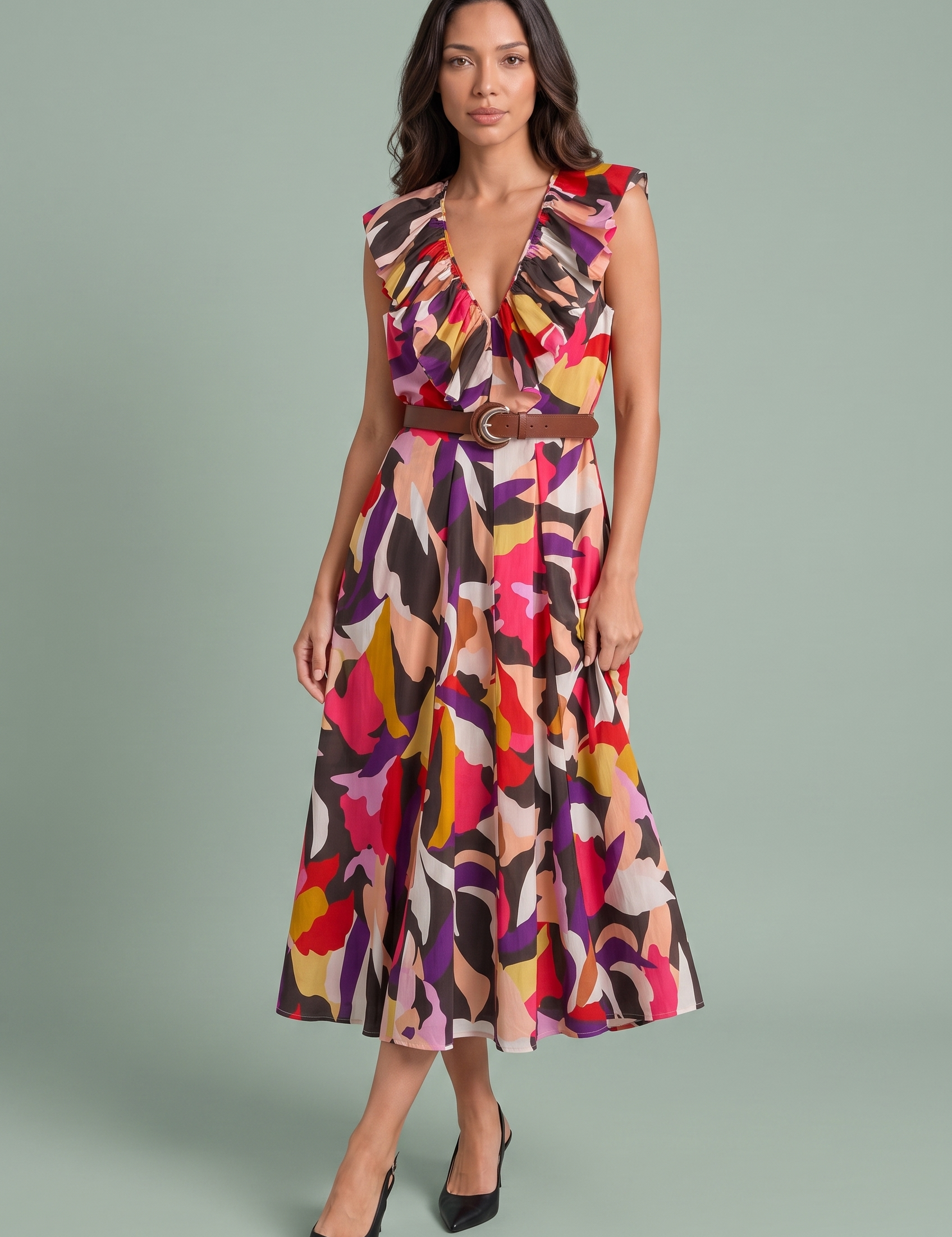 Robe fluide imprimée col V | Vue de face | Lounelle Paris
