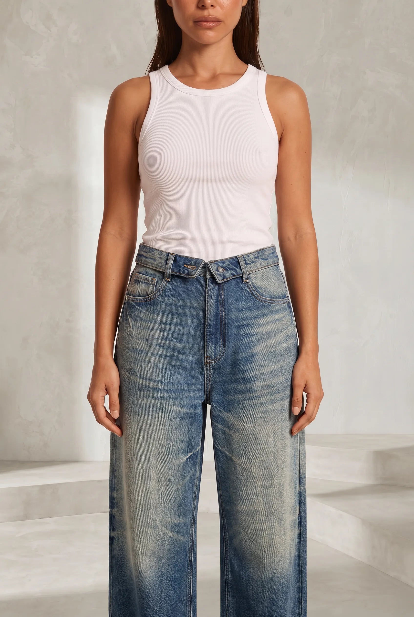 Jean bleu ample taille rabattable | Lounelle Paris