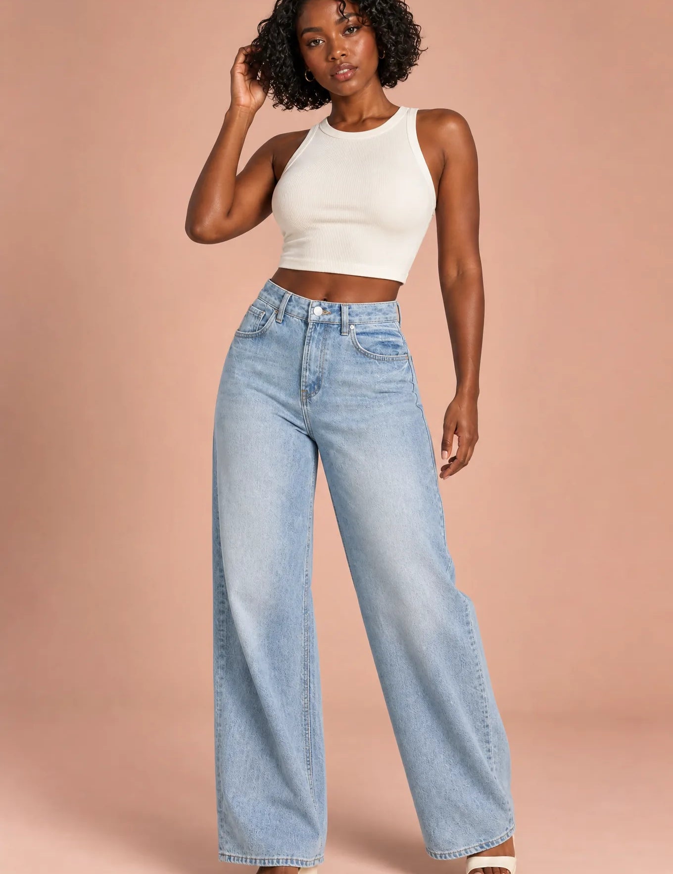 Jean bleu clair coupe ample | Vue de face | Lounelle Paris
