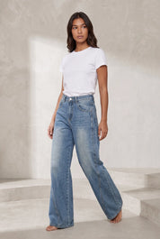 Jean bleu coupe ample taille mi-haute | Lounelle Paris