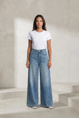 Jean bleu coupe ample taille mi-haute