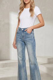 Jean bleu délavé coupe évasée | Lounelle Paris