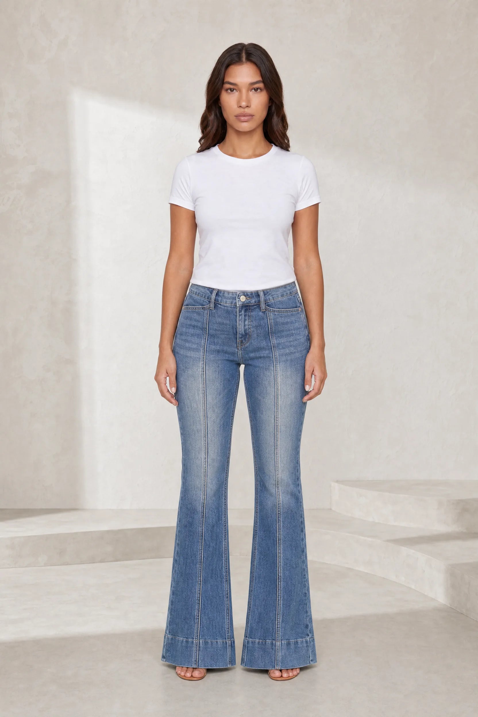 Jean bleu évasé taille mi-haute | Lounelle Paris
