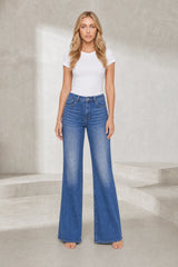 Jean bleu flare taille mi-haute