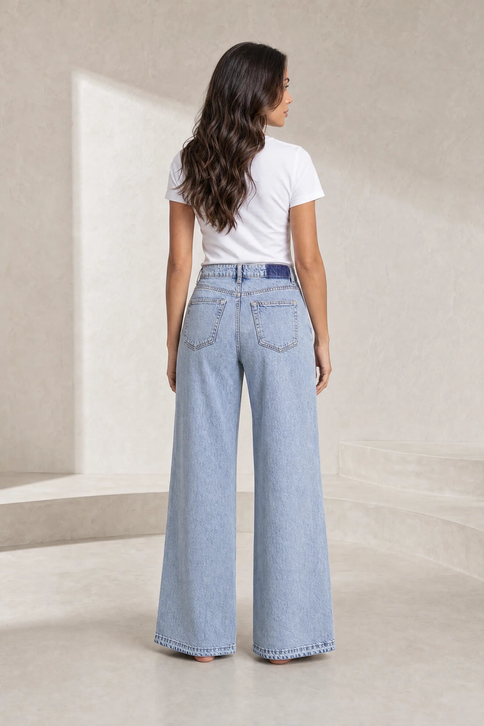 Jean bleu jambe large crochet | Lounelle Paris